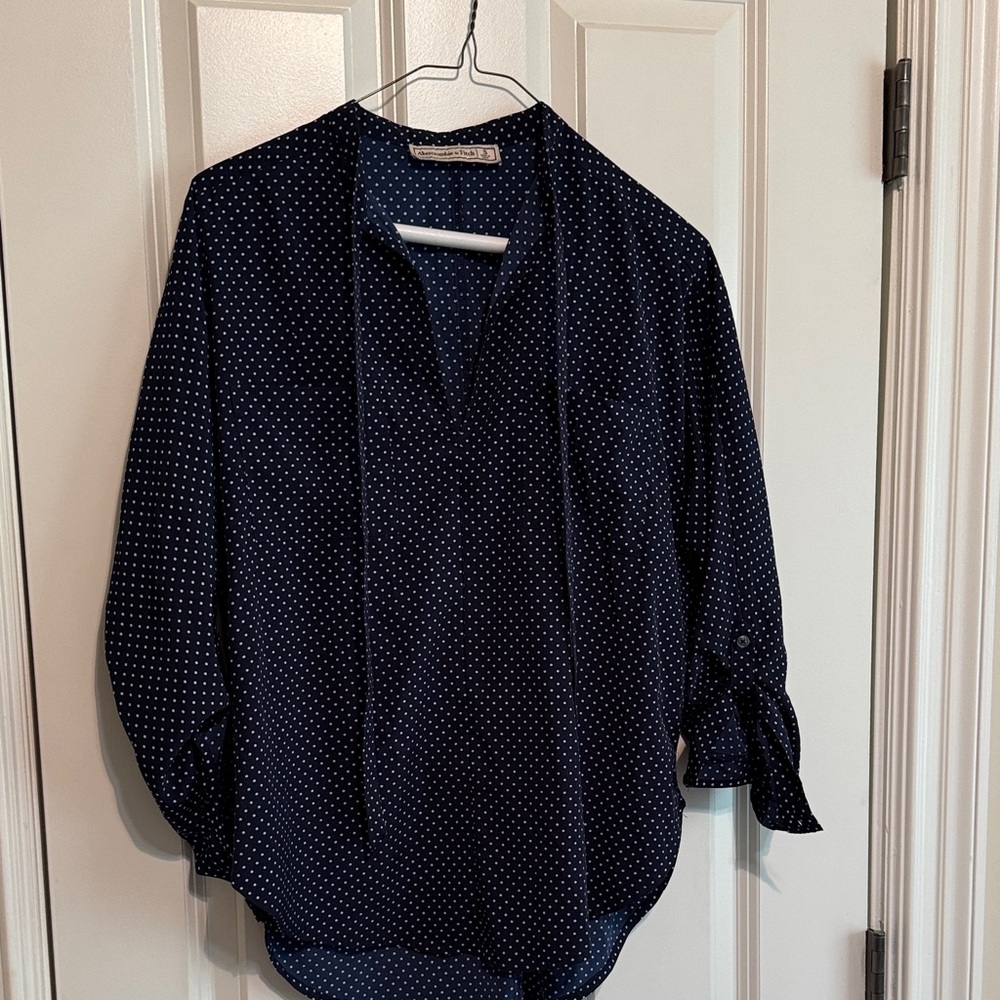 Abercrombie and Fitch Navy Polka Dot Blouse size small